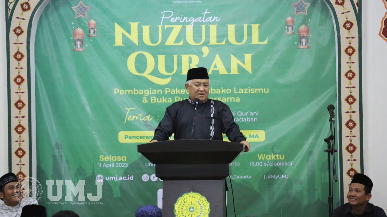 Foto Din Syamsuddin saat cerama di acara Nuzulul Qur'an