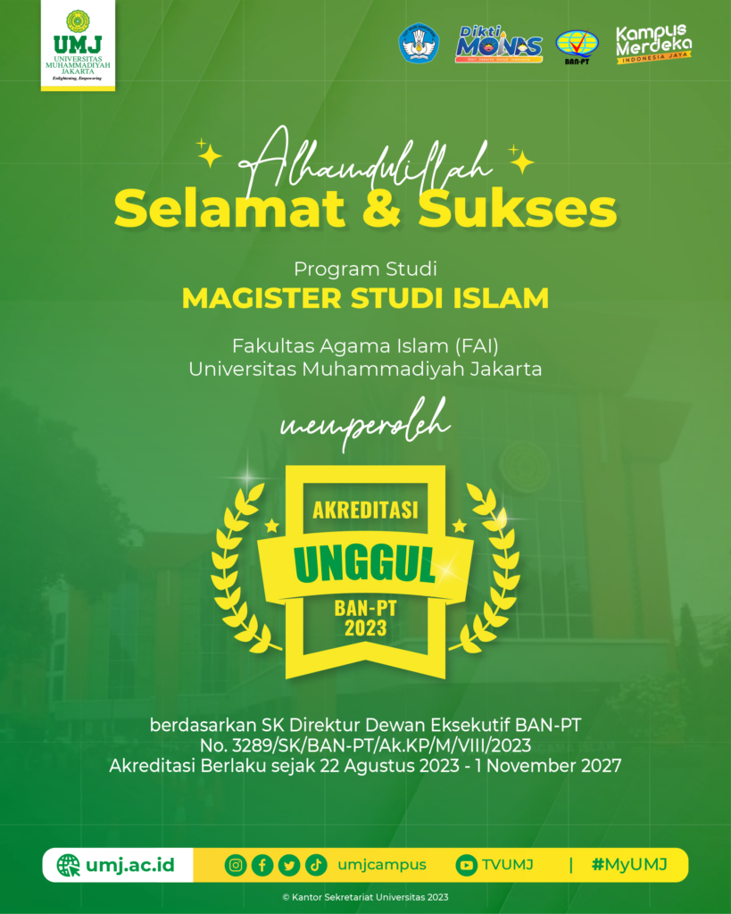 Selamat Program Studi Magister Studi Islam FAI UMJ Mendapat Predikat Akreditasi Unggul