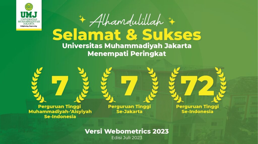 UMJ Perguruan Tinggi terbaik ke-7 Se PTMA, Ke-& se DKI Jakarta Versi Webometric Edisi Juli 2023