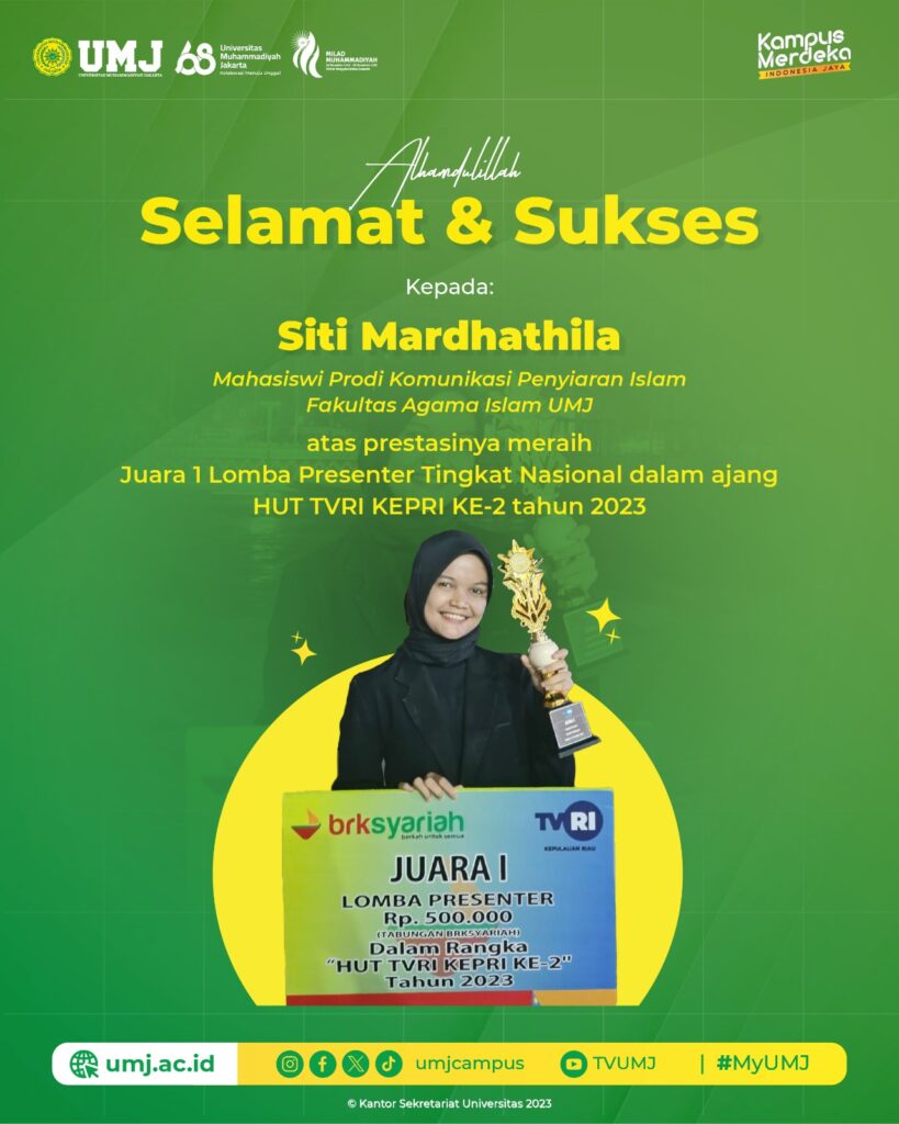 Selamat Kepada Siti Mardhathila Atas Prestasi Meraih Juara 1 Lomba Presenter Tingkat Nasional