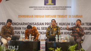 Wakil Rektor IV Dr. Septa Candra, S.H., M.H., menyampaikan materi penerapan pidana dalam KUHP Baru, digelar di Hotel Swiss-Belresidence, Kalibata, Jakarta Selatan, Kamis (29/2/2024).