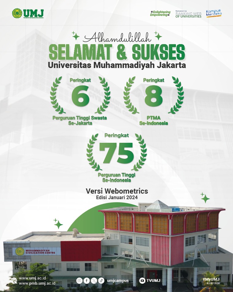 Selamat UMJ Menempati Peringkat 6 Webometrics PTS Se-Jakarta dan Peringkat 8 PTMA Se-Indonesia