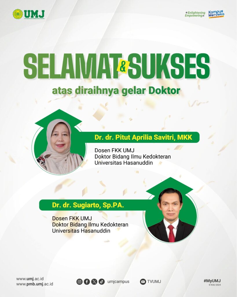 Selamat atas diraihnya gelar Doktor kepada Dr.dr. Pitut Aprilia Savitri, MKK dan Dr. dr. Sugiarto, Sp.PA.,