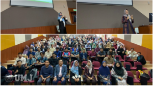 Dr. Oktaviana Purnamasari, M.Si.,(kiri) dan Dr. Tria Patrianti, M.I.Kom., (kanan) memberikan kuliah di Universitas Sains Islam Malaysia (USIM) Kuala Lumpur, Selasa (23/4/2024). (Foto: dok FISIP UMJ)