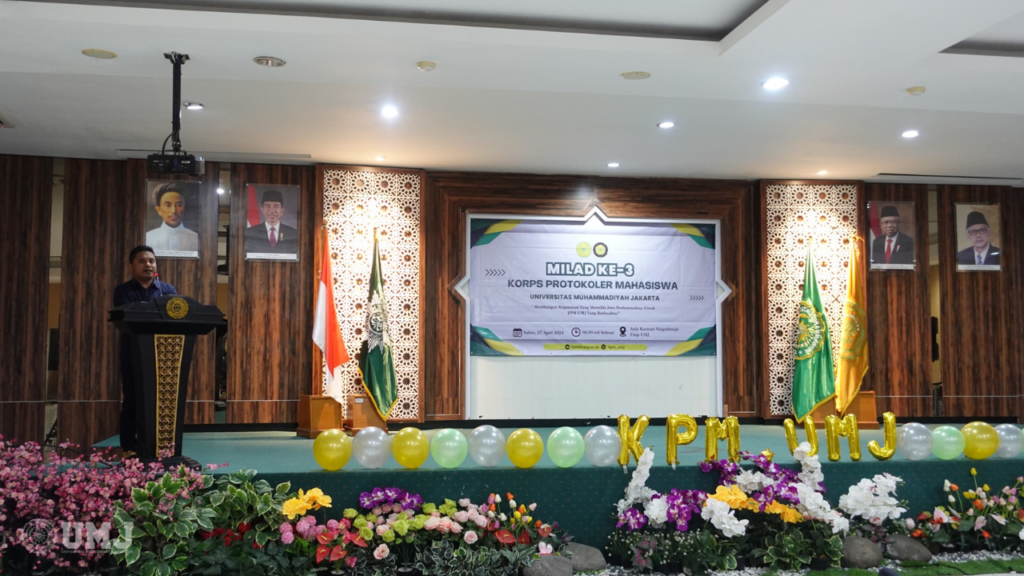 Wakil Rektor IV Universitas Muhammadiyah Jakarta (UMJ) Dr. Septa Candra, SH., MH. saat menghadiri Milad KPM UMJ ke-3 di Aula Kasman Singodimedjo FISIP UMJ, Sabtu (27/04/24).