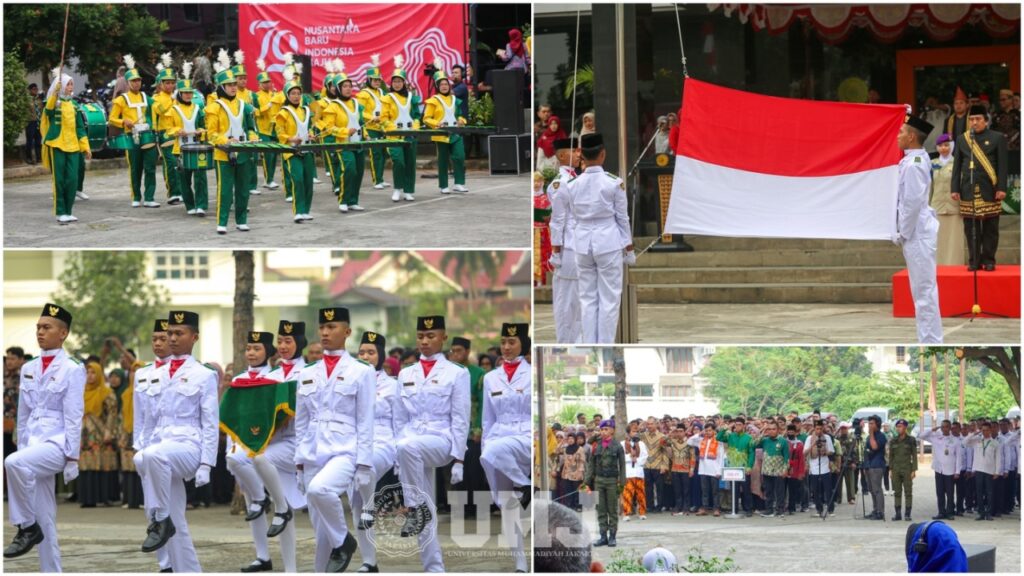 Civitas Academica UMJ saat mengikuti Peringatan Upacara HUT ke-79 RI di Plaza Fakultas Ilmu sosial dan Ilmu Politik, Sabtu (17/08/2024).