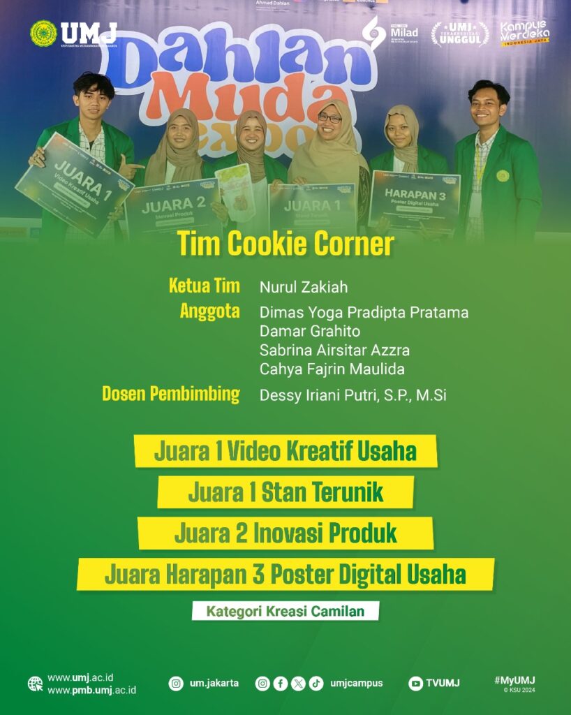 Tim Cookie Corner FTan UMJ Meraih Juara Inovasi kewirausahaan Mahasiswa tingkat Nasional