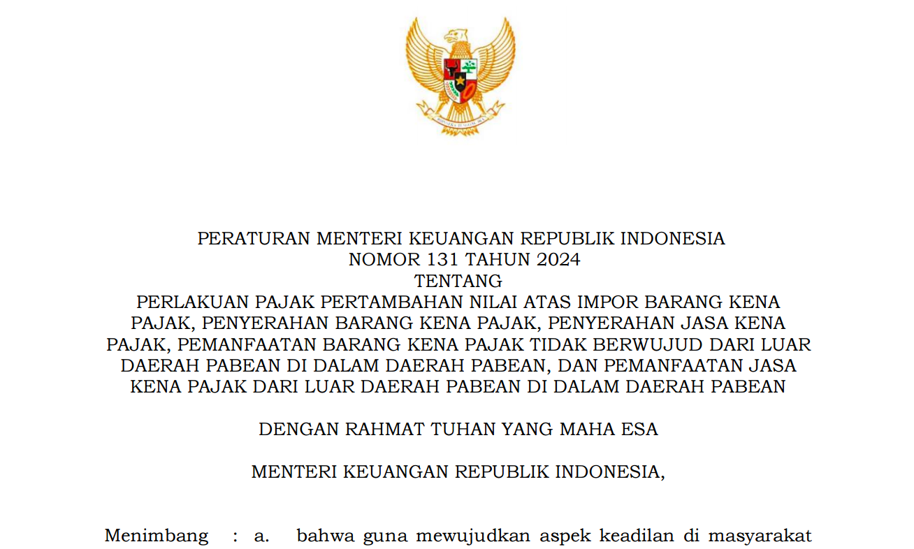 Peraturan Menteri Keuangan (PMK) Nomor 131 Tahun 2024 tentang PPN 12%