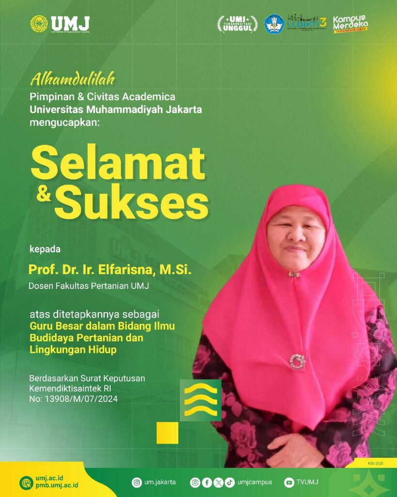 Selamat atas diraihnya gelar Guru Besar kepada Prof. Dr. Ir. Elfarisna., M.Si.