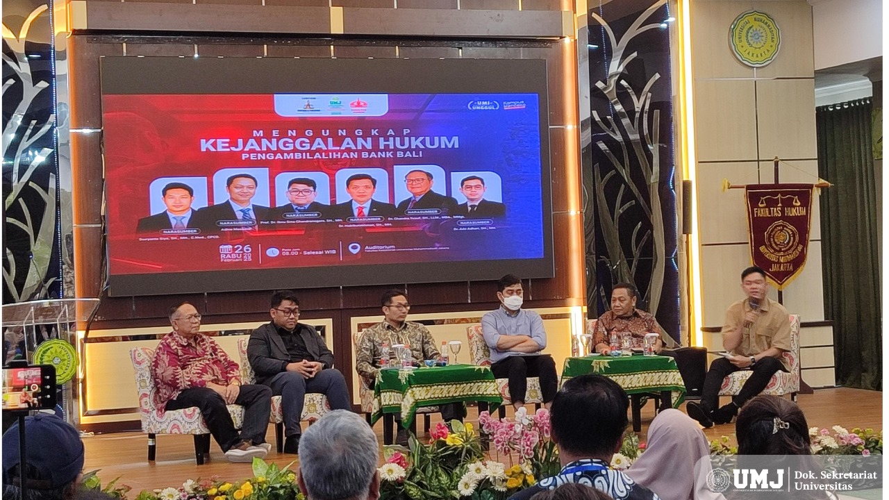 Diskusi Publik bertema Mengungkap Kejanggalan Hukum Pengambilalihan Bank Bali, di Auditorium dr. Syafri Gurrici FKK UMJ. Rabu (26/02/2025). (Foto: Humas/KSU)