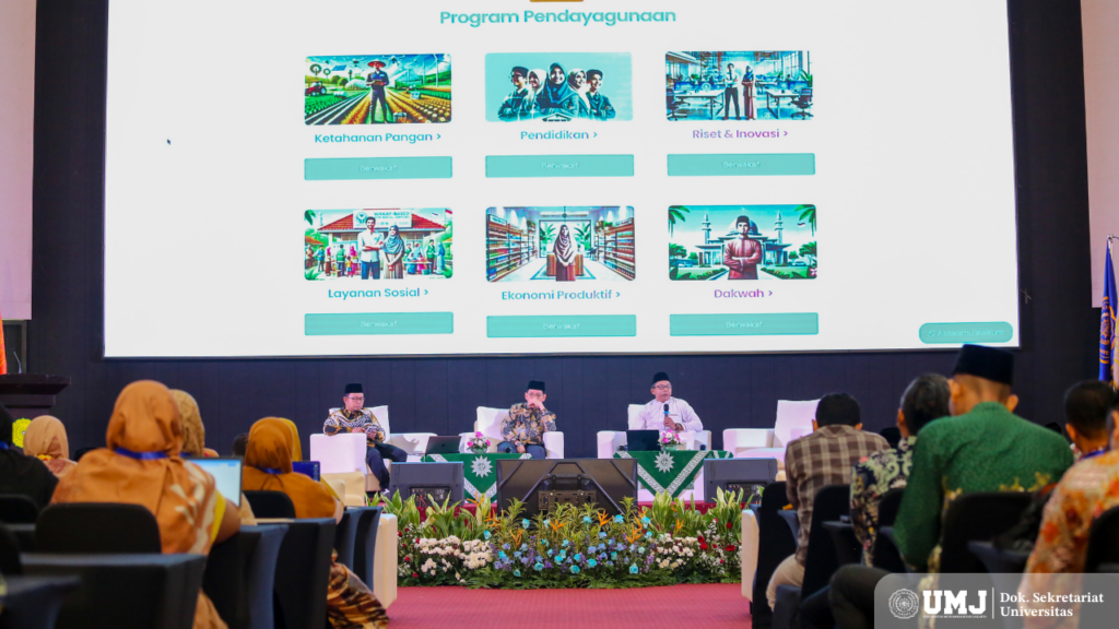Dr. Amirsyah Tambunan (Tengah) dan Nanang Qodir, S.T. (Kanan) saat menjadi pembicara Sosialisasi Wakafmu di Auditorium K.H. Ahmad Azhar Basyir Gedung Cendikia Universitas Muhammadiyah Jakarta (UMJ), Jum’at (07/02/25). (Foto: KSU/Fahmi)