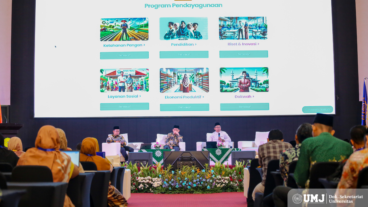 Dr. Amirsyah Tambunan (Tengah) dan Nanang Qodir, S.T. (Kanan) saat menjadi pembicara Sosialisasi Wakafmu di Auditorium K.H. Ahmad Azhar Basyir Gedung Cendikia Universitas Muhammadiyah Jakarta (UMJ), Jum’at (07/02/25). (Foto: KSU/Fahmi)