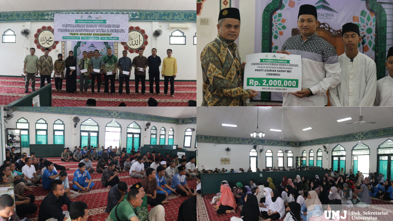 Ketua DKM At-Taqwa Dr. Adi Mansah, MA, sedang memberikan Santunan kepada perwakilan Mustahik dan dilanjut dengan foto bersama, Kamis (20/3/2025) (foto KSU: Lukman)