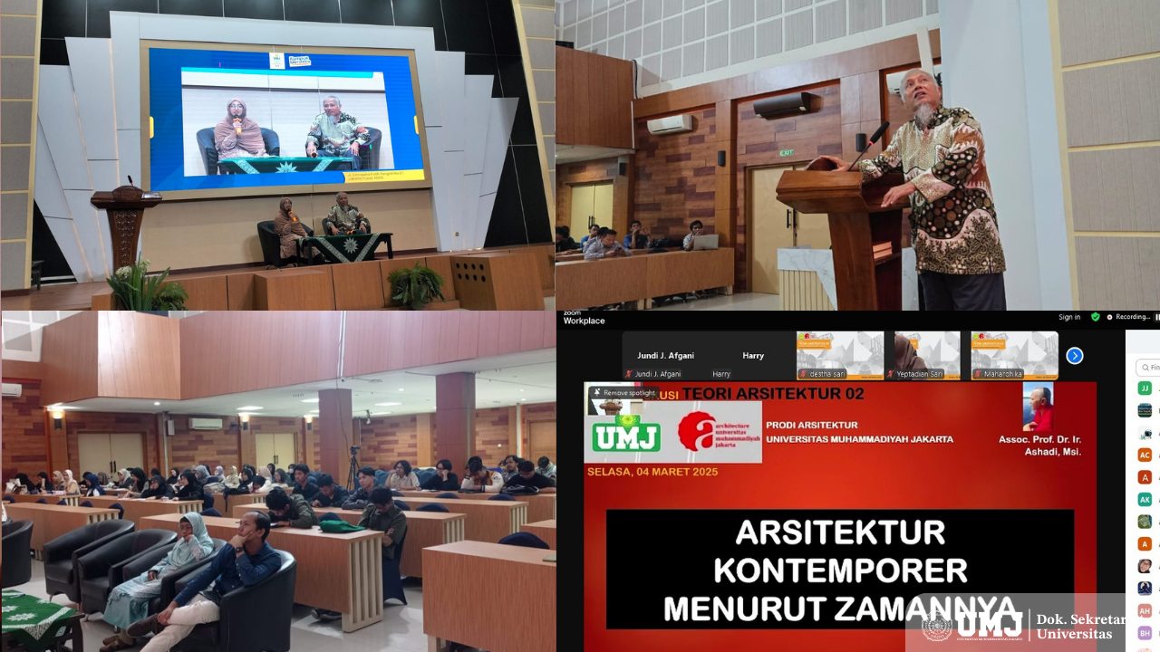 Kegiatan Serial Teori Arsitektur#2 yang berlangsung pada Selasa (06/02/2025) di Auditorium Ir. Djoeanda FT UMJ dan Aplikasi Zoom (Foto : Dok. Pribadi)