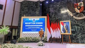 Kepala Dinas Pendidikan DKI Jakarta Dr. Nahdiana saat sambutan di jamuan makan malam (reception dinner) ICSWSS 2025 di Balai Kota DKI Jakarta, Minggu (28/05/2025). (Foto: KSU/Alwi)