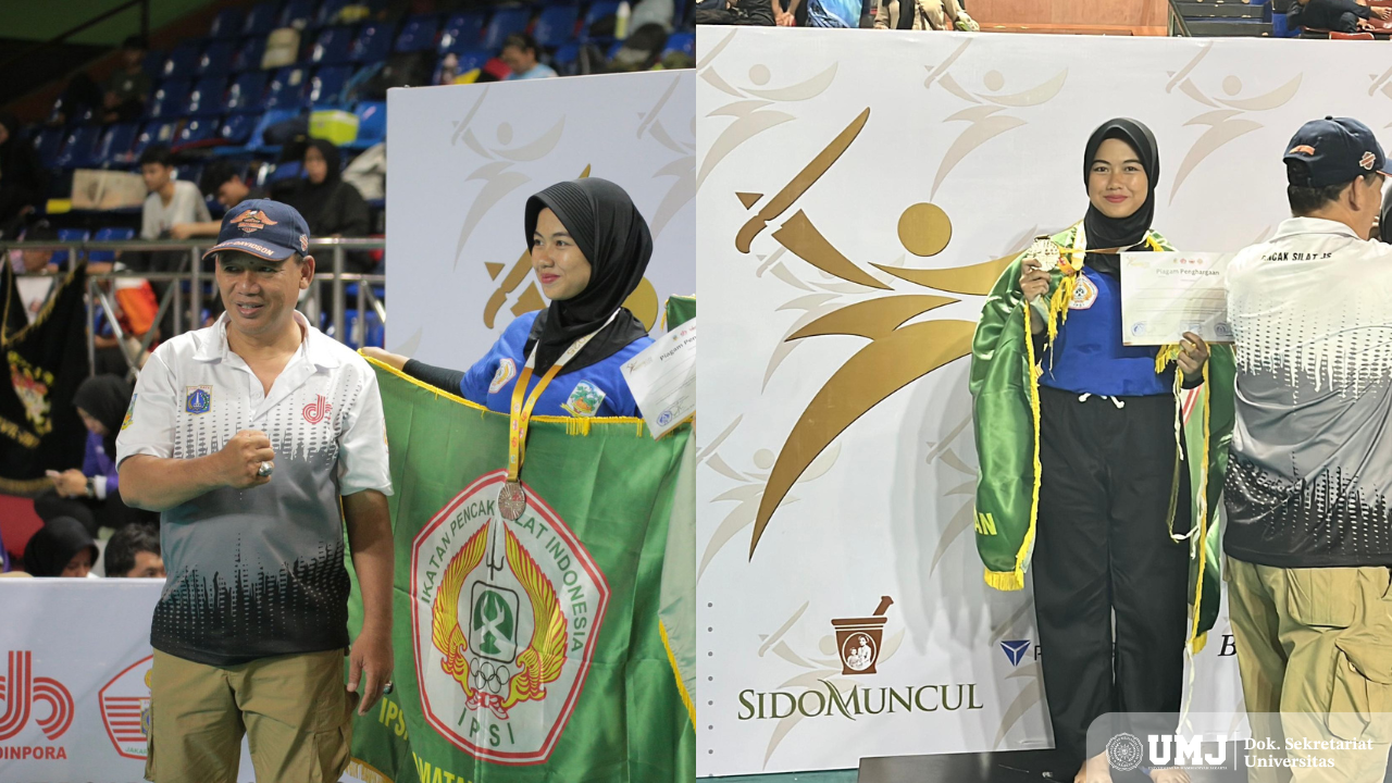 Mahasiswi Fakultas Ilmu Sosial dan Ilmu Politik Universitas Muhammadiyah Jakarta (FISIP UMJ), Dhira Marrega meraih juara 2 di Kejuaraan Pencak Silat Walikota Jakarta Selatan Cup IV 2025 di Gor Bulungan Jakarta Selatan, Kamis (08/05/2025). (Foto: Dok. Pribadi)