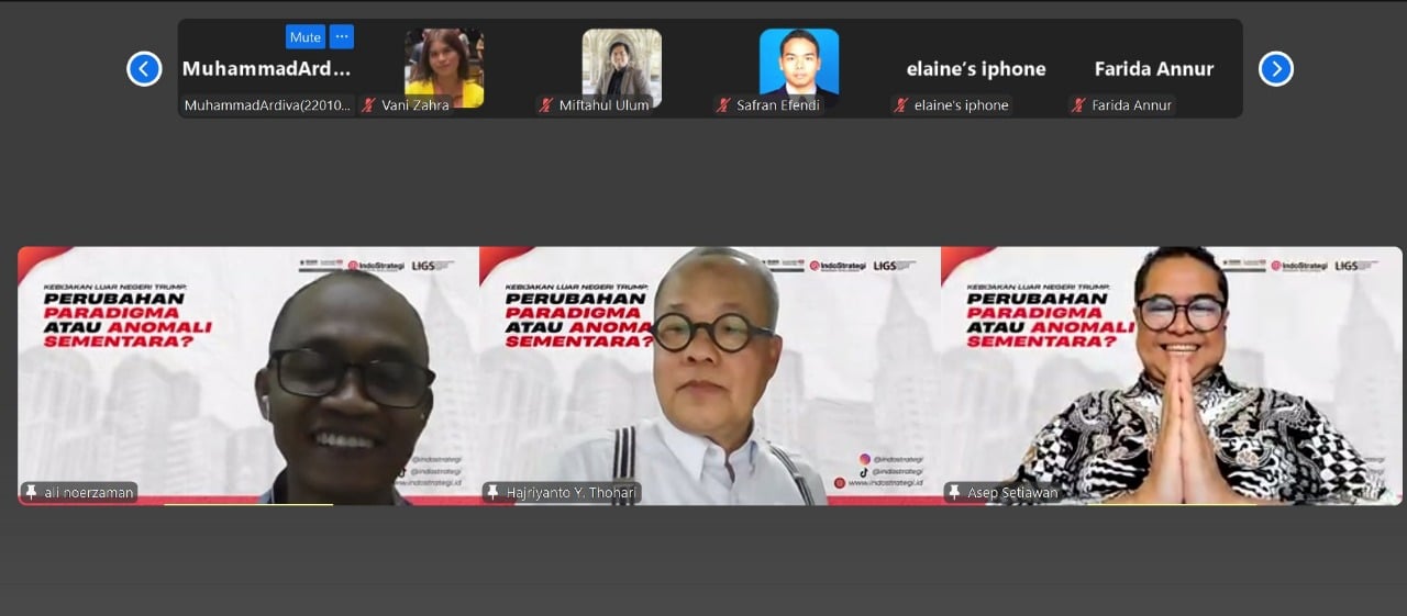 Webinar membahas arah kebijakan Amerika Serikat dibawah kepemimpinan Donal Trump, Senin (23/6/25) (Foto : dok. pribadi)