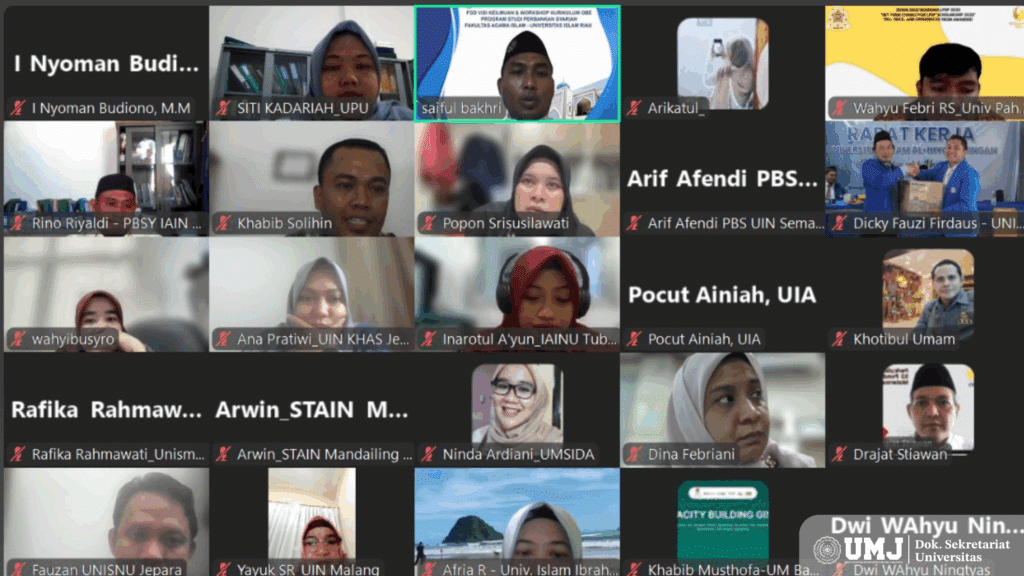 Kaprodi Perbankan Syariah, Fakultas Agama Islam Universitas Muhammadiyah Jakarta, Dr. Dina Febriani Darmansyah, SE., MM., mengikuti kegiatan FGD dan Workshop Kurikulum OBE yang diselenggarakan oleh Asosiasi Program Studi Keuangan dan Perbankan Syariah (APSKPS) secara daring, pada Kamis (24/07/2025).