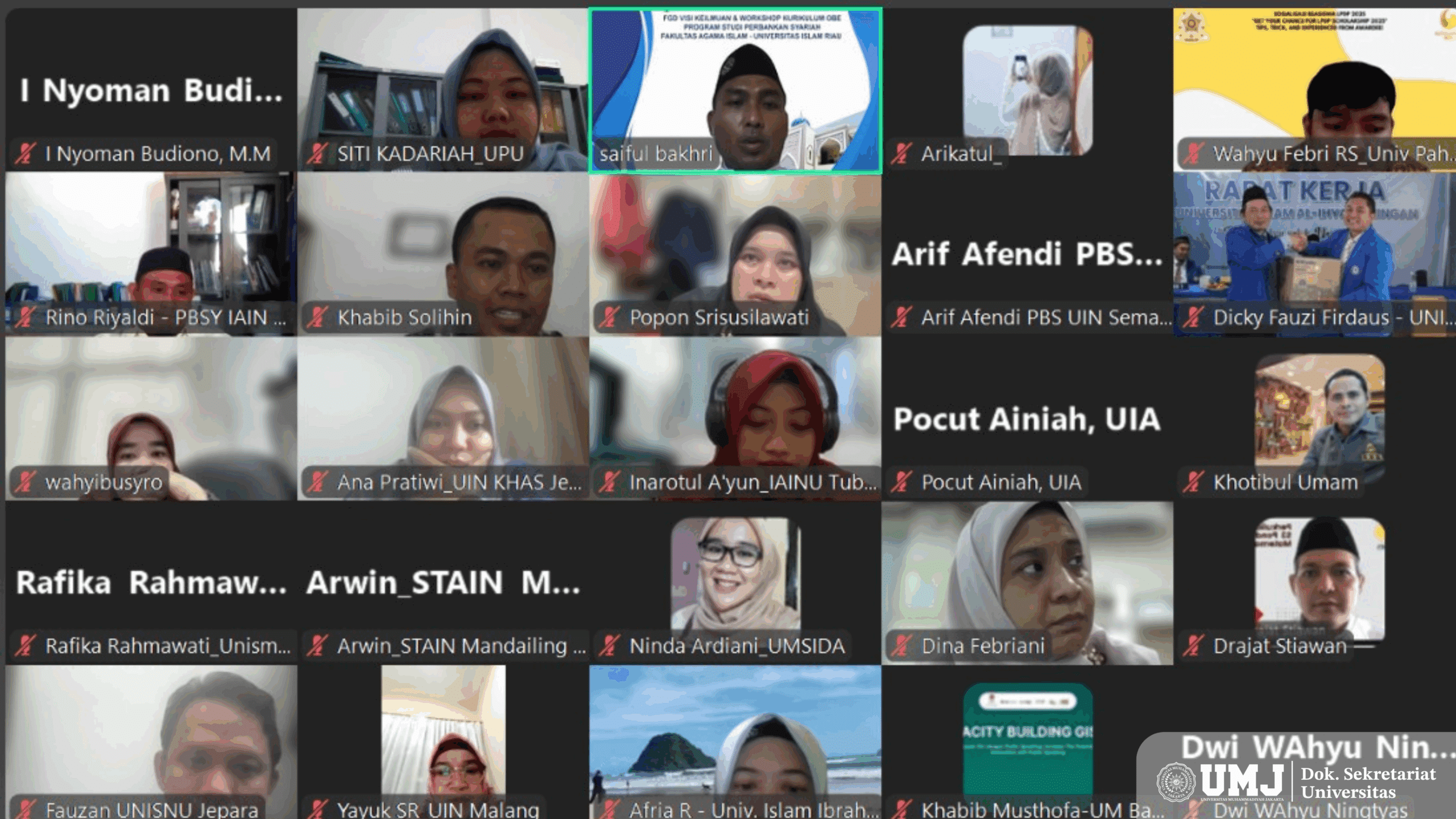 Kaprodi Perbankan Syariah, Fakultas Agama Islam Universitas Muhammadiyah Jakarta, Dr. Dina Febriani Darmansyah, SE., MM., mengikuti kegiatan FGD dan Workshop Kurikulum OBE yang diselenggarakan oleh Asosiasi Program Studi Keuangan dan Perbankan Syariah (APSKPS) secara daring, pada Kamis (24/07/2025).
