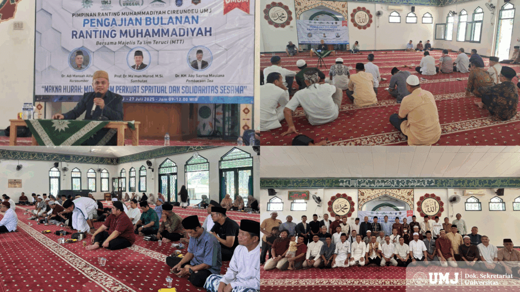 Acara pengajian yang diadakan oleh Ranting Muhammadiyah Cirendeu UMJ bersama Majelis Ta’lim Teruci (MTT) di Masjid At-Taqwa UMJ, pada Minggu (27/7/2025).