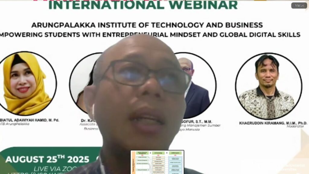 Prof. Dr. A. Gofur, S.T., M.M., Guru Besar Bidang Manajemen Sumber Daya Manusia, sebagai narasumber pada International Webinar yang diselenggarakan oleh Arungpalakka Institute of Technology and Business, Senin (25/08/2025). (Foto: KSU/Dok.pribadi)