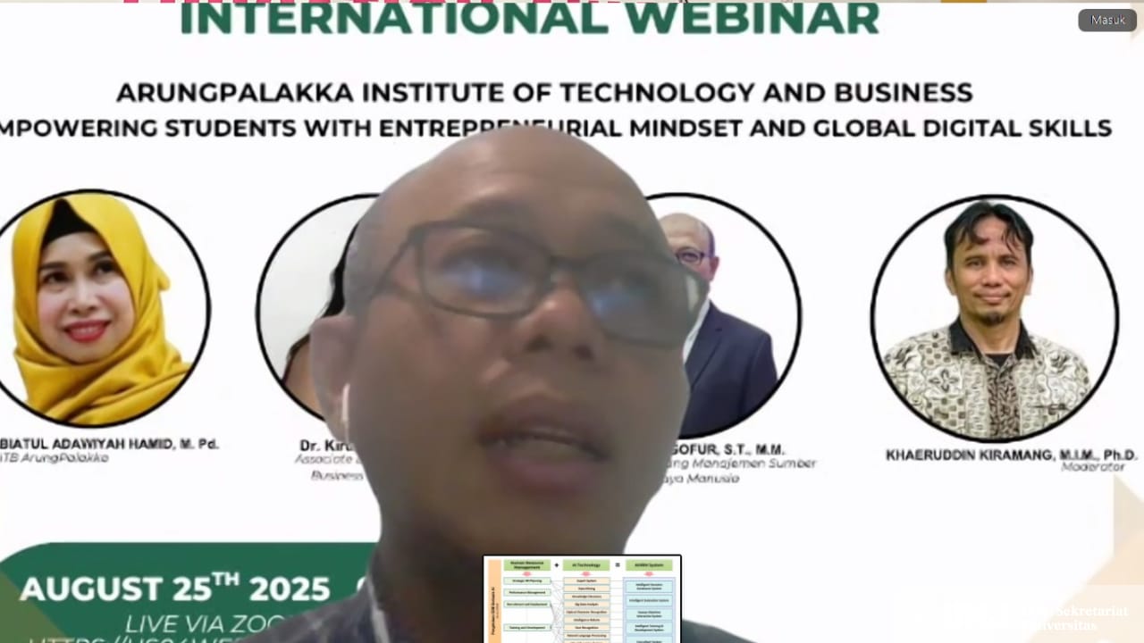 Prof. Dr. A. Gofur, S.T., M.M., Guru Besar Bidang Manajemen Sumber Daya Manusia, sebagai narasumber pada International Webinar yang diselenggarakan oleh Arungpalakka Institute of Technology and Business, Senin (25/08/2025). (Foto: KSU/Dok.pribadi)