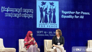 Dosen FISIP UMJ, Dr. Debbie Affianty, M.Si. (sebelah kiri) saat menjadi pembicara Women’s Forum for Peace 2025 di Chiang Mai, Thailand pada 19 hingga 21 September 2025 (Foto : Dok. Pribadi)
